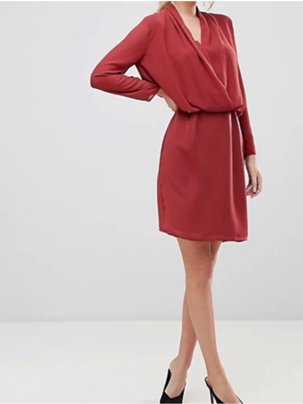 Reiss Maroon Long Sleeve Wrap Mini Dress Size 4 Small